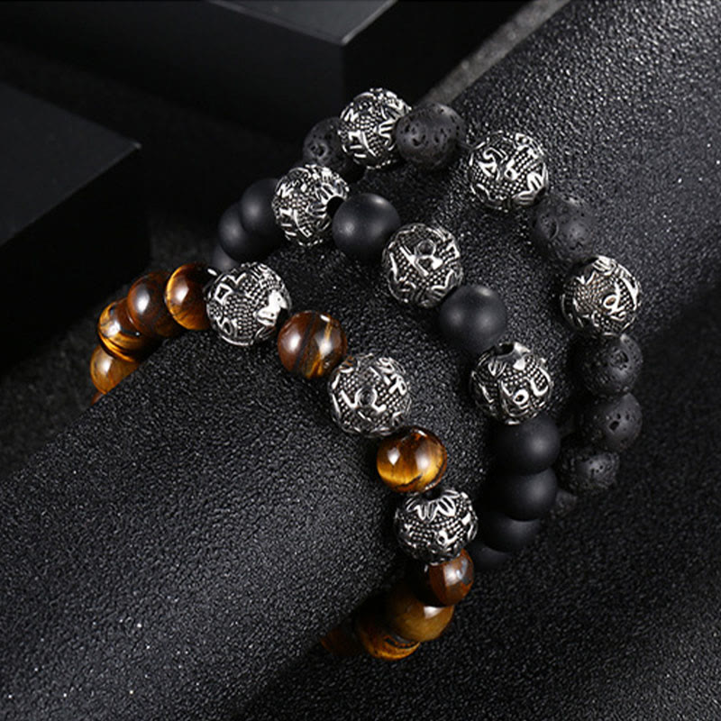 12mm Tiger Eye Men's Protection Bracelet with Titanium Steel