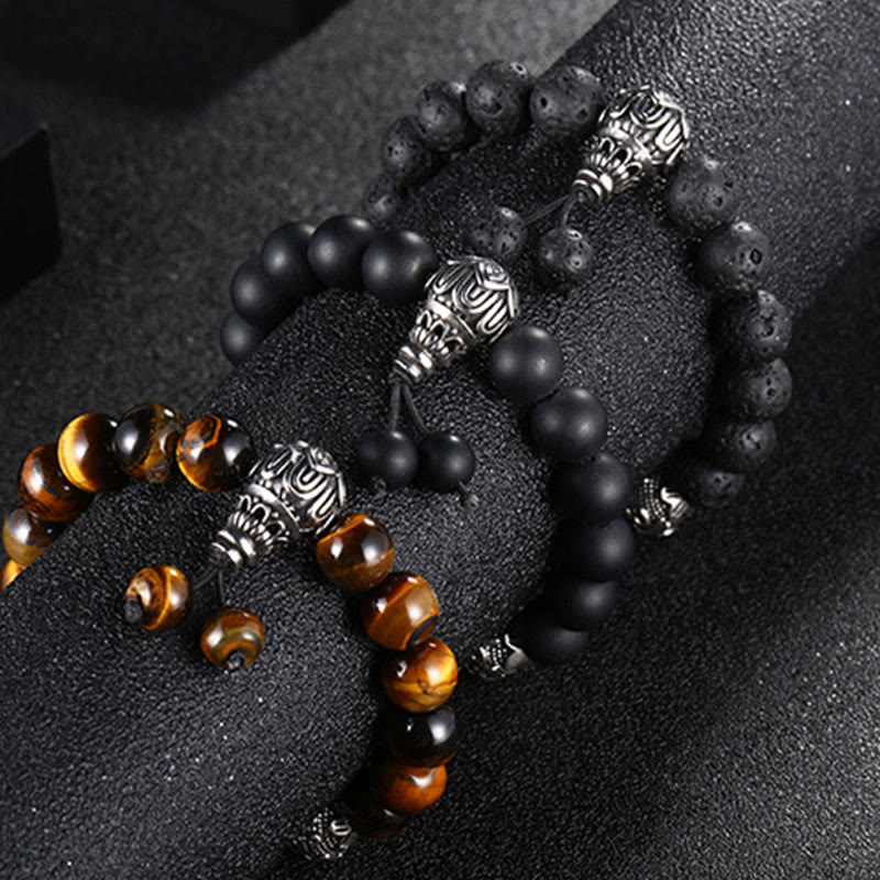 12mm Tiger Eye Men's Protection Bracelet with Titanium Steel
