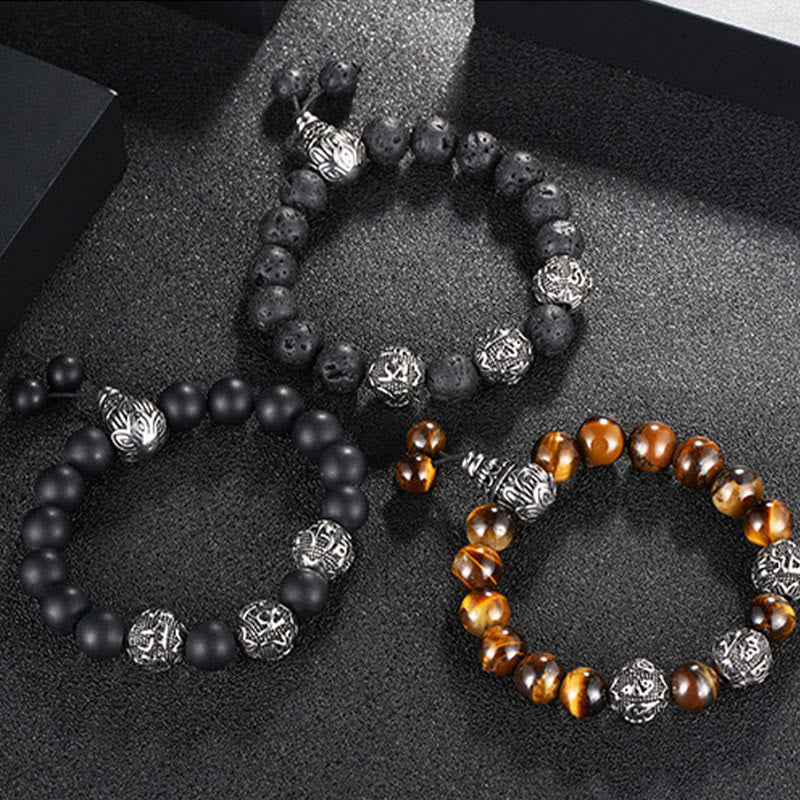 12mm Tiger Eye Men's Protection Bracelet with Titanium Steel