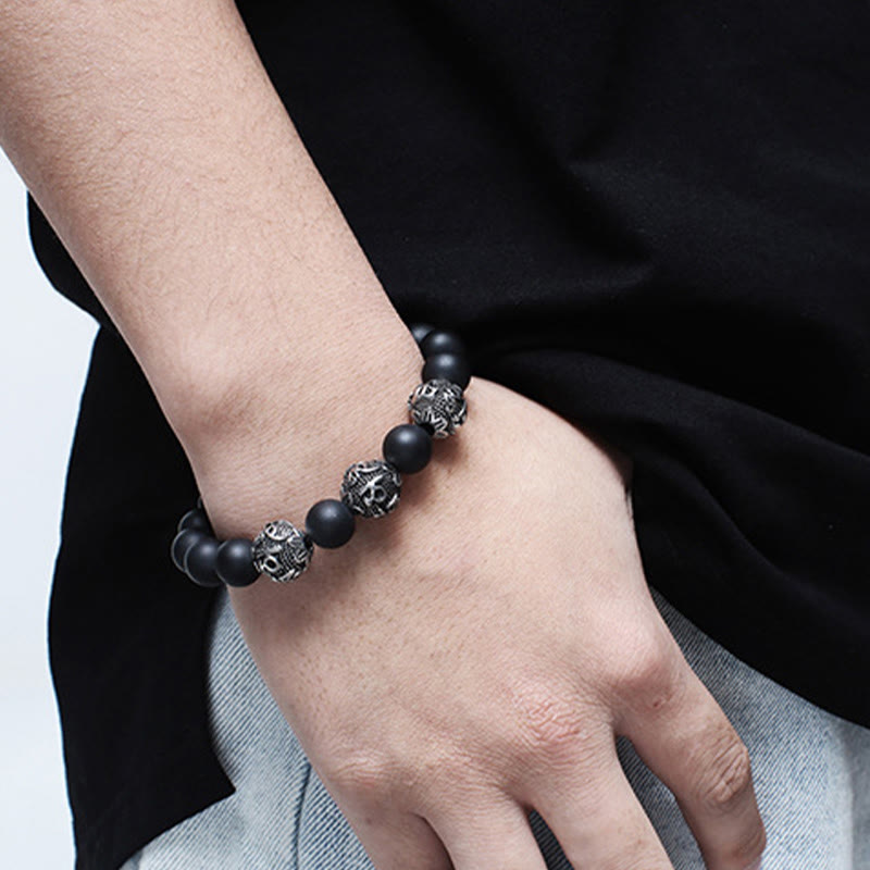 12mm Tiger Eye Men's Protection Bracelet with Titanium Steel