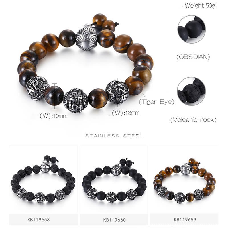 12mm Tiger Eye Men's Protection Bracelet with Titanium Steel