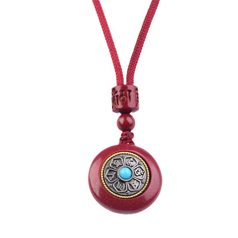 Cinnabar Om Mani Padme Hum Necklace Pendant 24mm Blessing