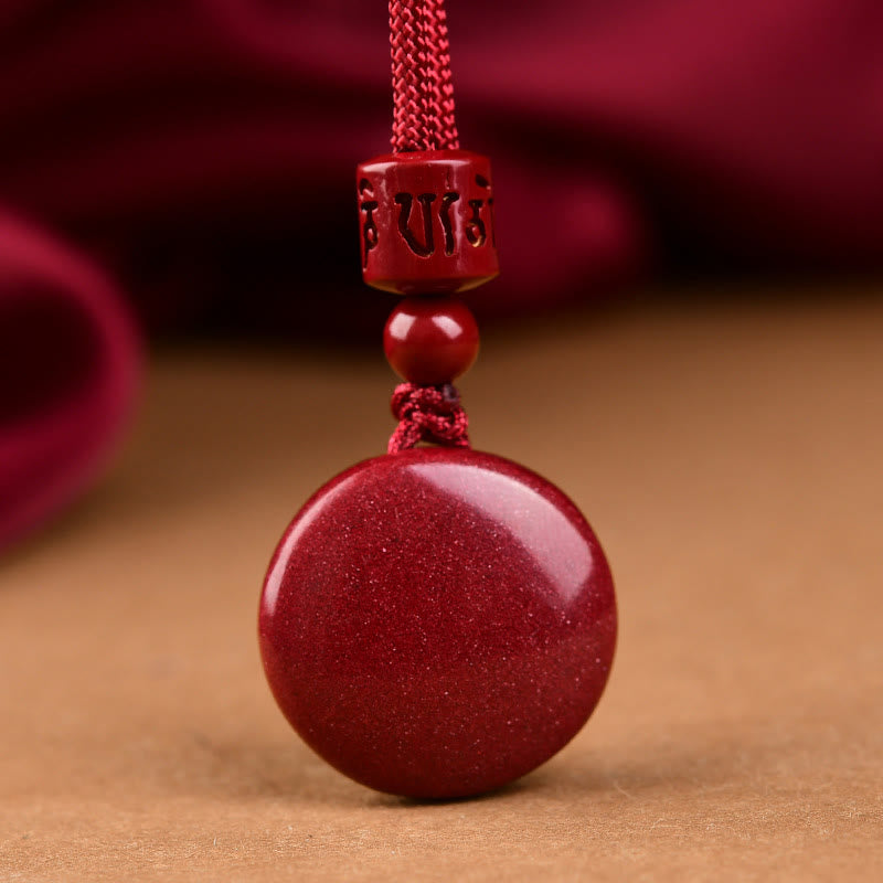 Cinnabar Om Mani Padme Hum Necklace Pendant 24mm Blessing