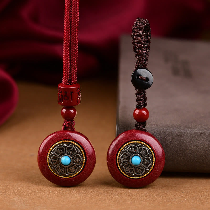 Cinnabar Om Mani Padme Hum Necklace Pendant 24mm Blessing