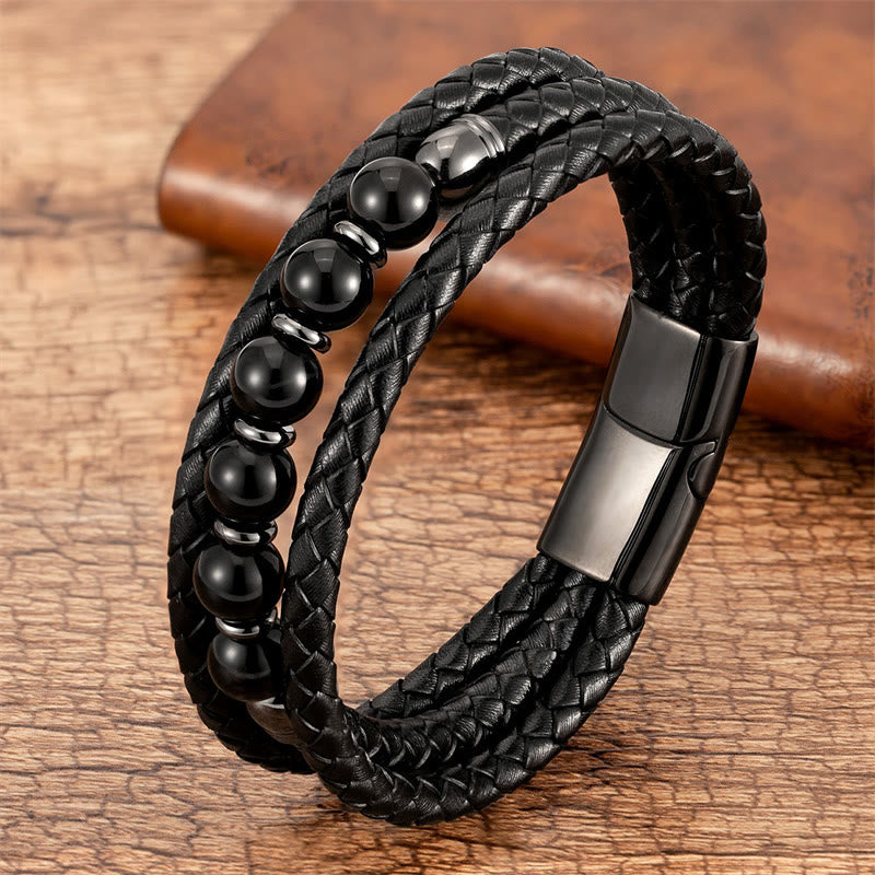 8mm Tiger Eye Bead Positive Leather Balance Bracelet