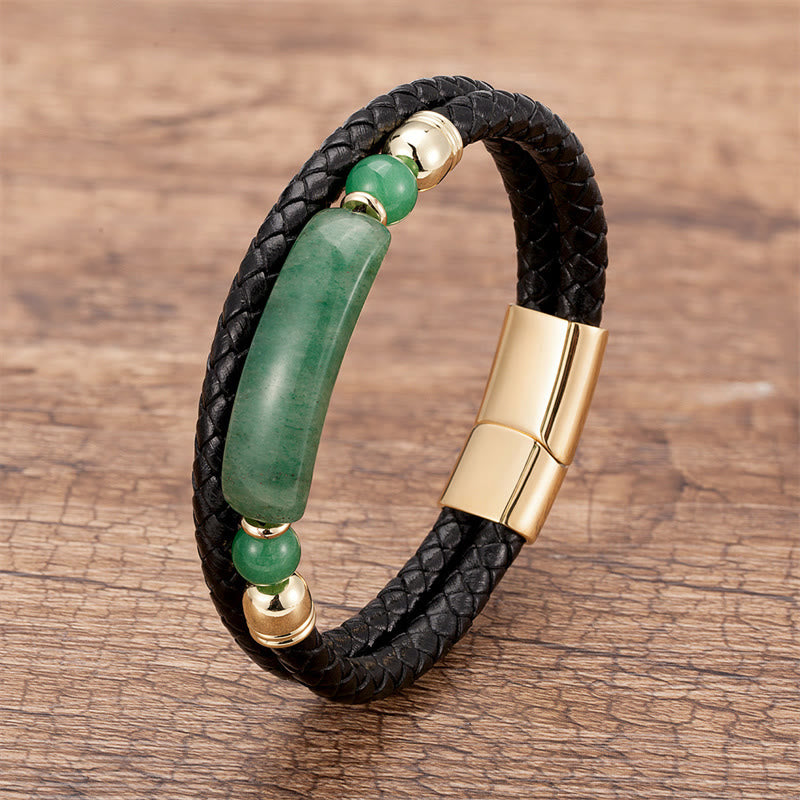 Gold Tiger Eye Leather Bracelet with Magnetic Buckle for Luck & Protection