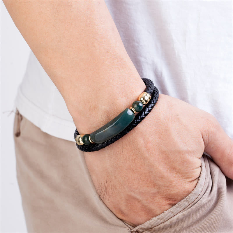 Gold Tiger Eye Leather Bracelet with Magnetic Buckle for Luck & Protection