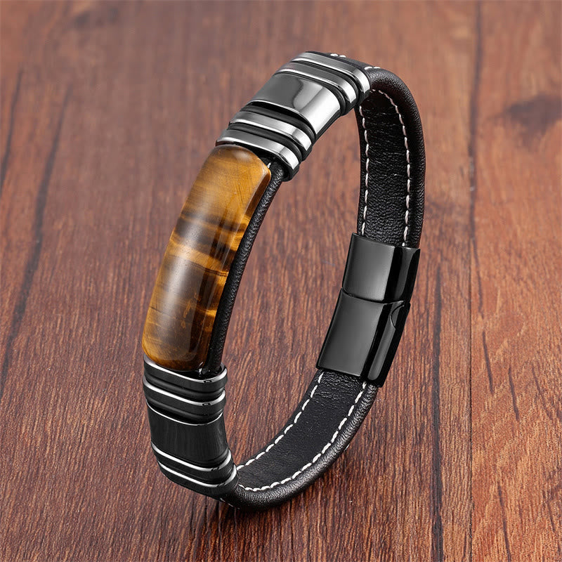 Gold Tiger Eye Stone Leather Buckle Bracelet 18-20cm for Clarity