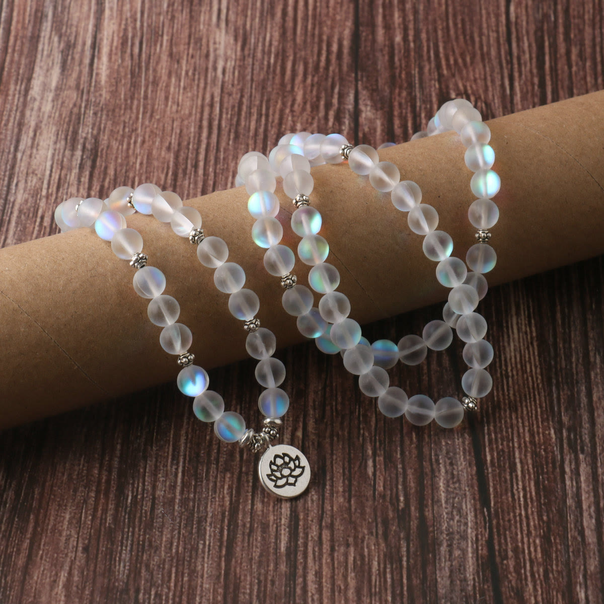 108 Beads Glitter Stone Lotus Bracelet for Meditation Enlightenment