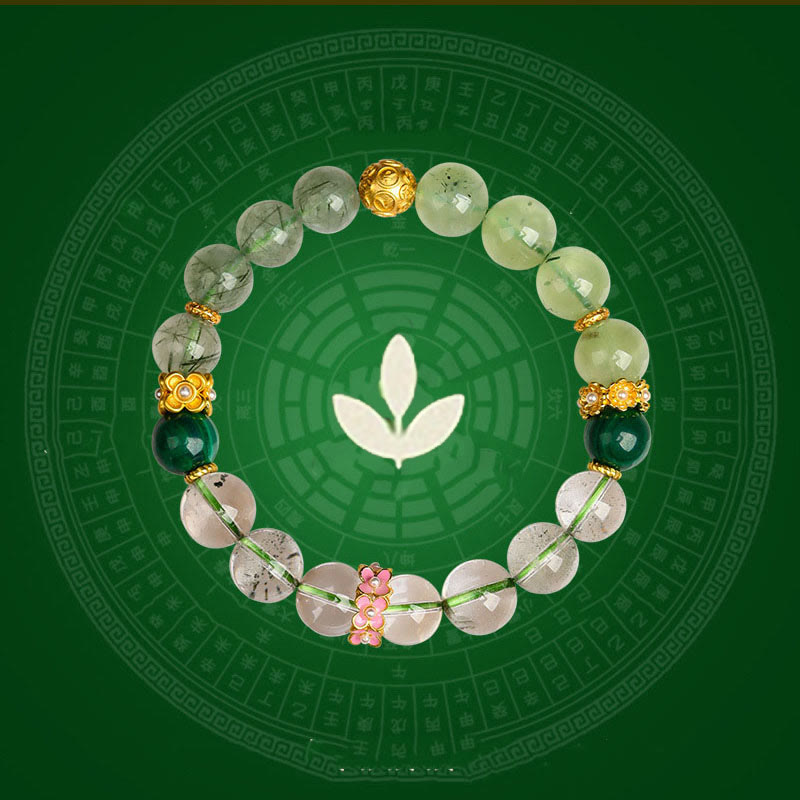 9.5mm Five Elements Green Phantom Agate Healing Bracelet