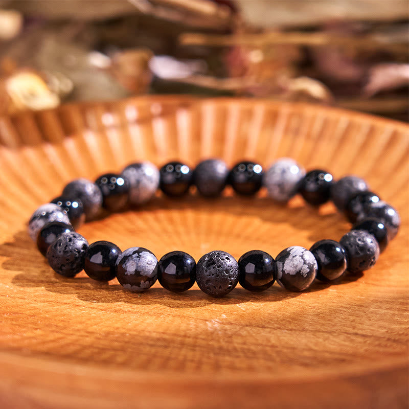 8mm Tiger Eye Protection Bracelet with Black Glitter Stones