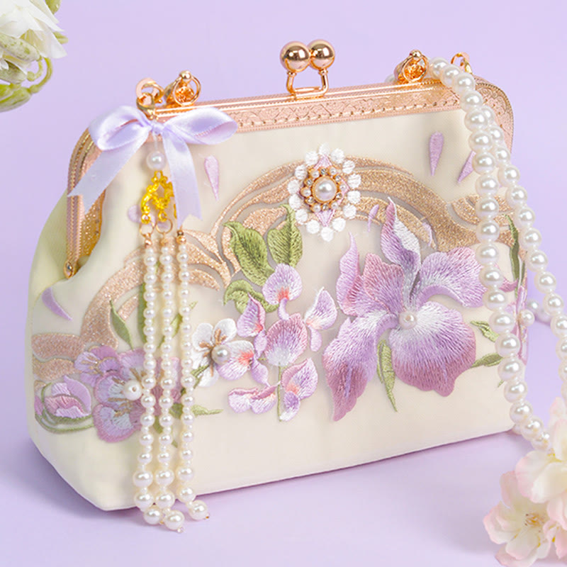 Light Purple Embroidered Flower Tassel Bag for Spiritual Energy