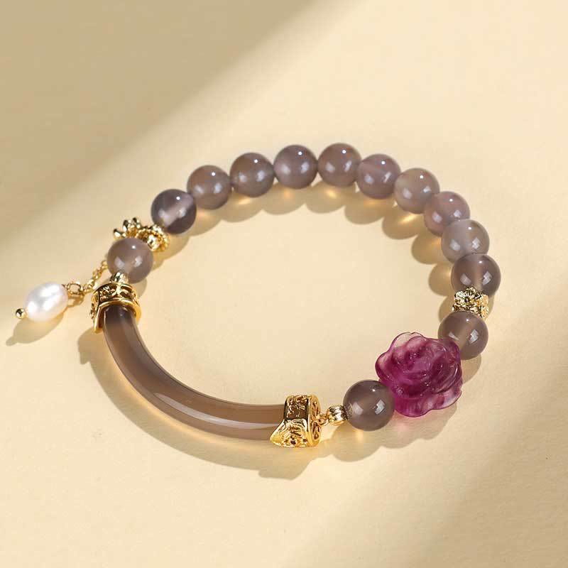 52mm Labradorite Fluorite Pearl Cuff Bracelet for Spiritual Balance