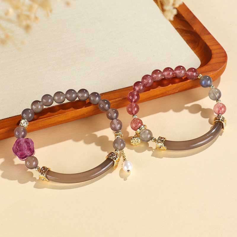 52mm Labradorite Fluorite Pearl Cuff Bracelet for Spiritual Balance