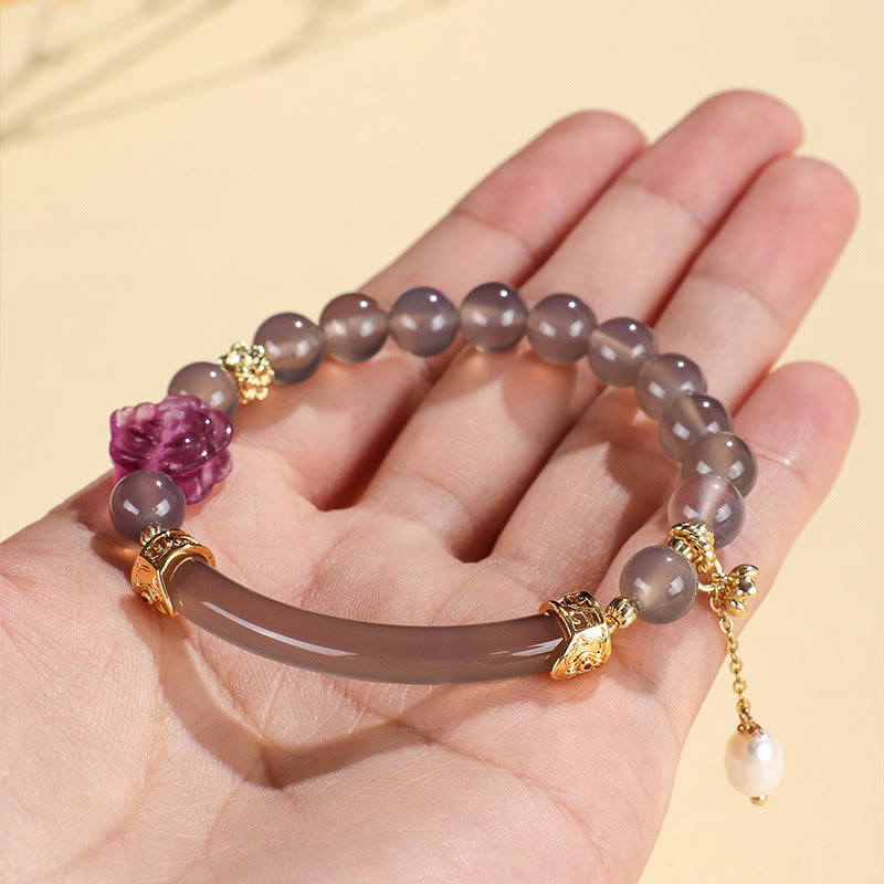 52mm Labradorite Fluorite Pearl Cuff Bracelet for Spiritual Balance