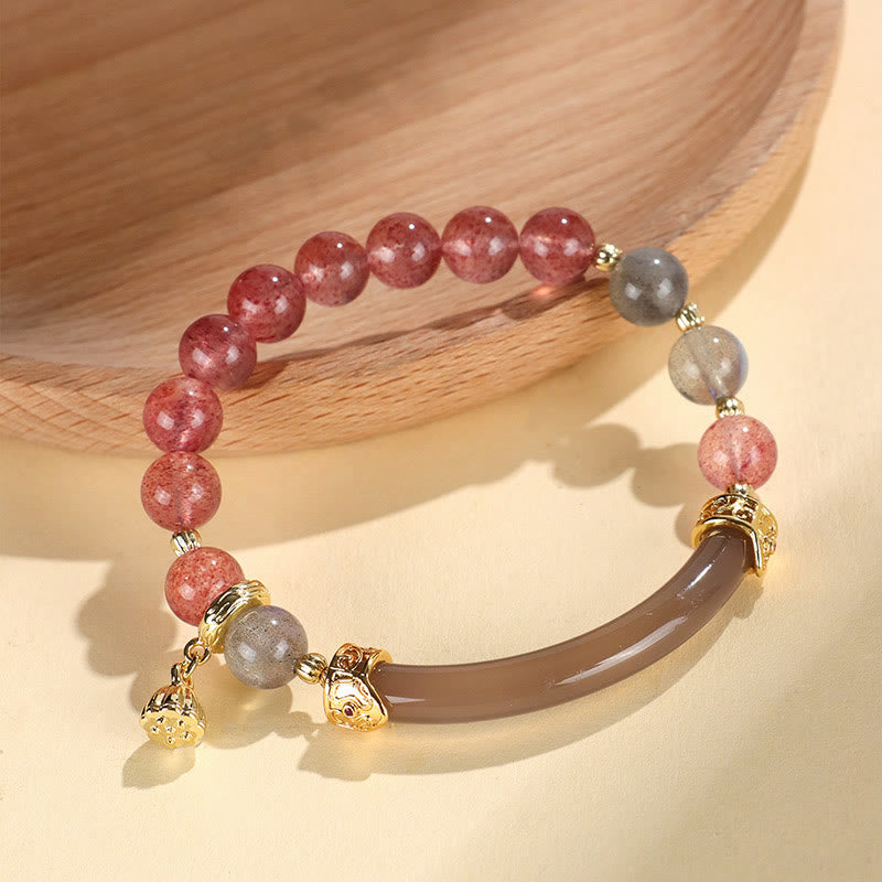 52mm Labradorite Fluorite Pearl Cuff Bracelet for Spiritual Balance