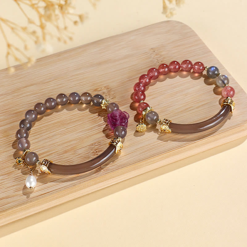 52mm Labradorite Fluorite Pearl Cuff Bracelet for Spiritual Balance