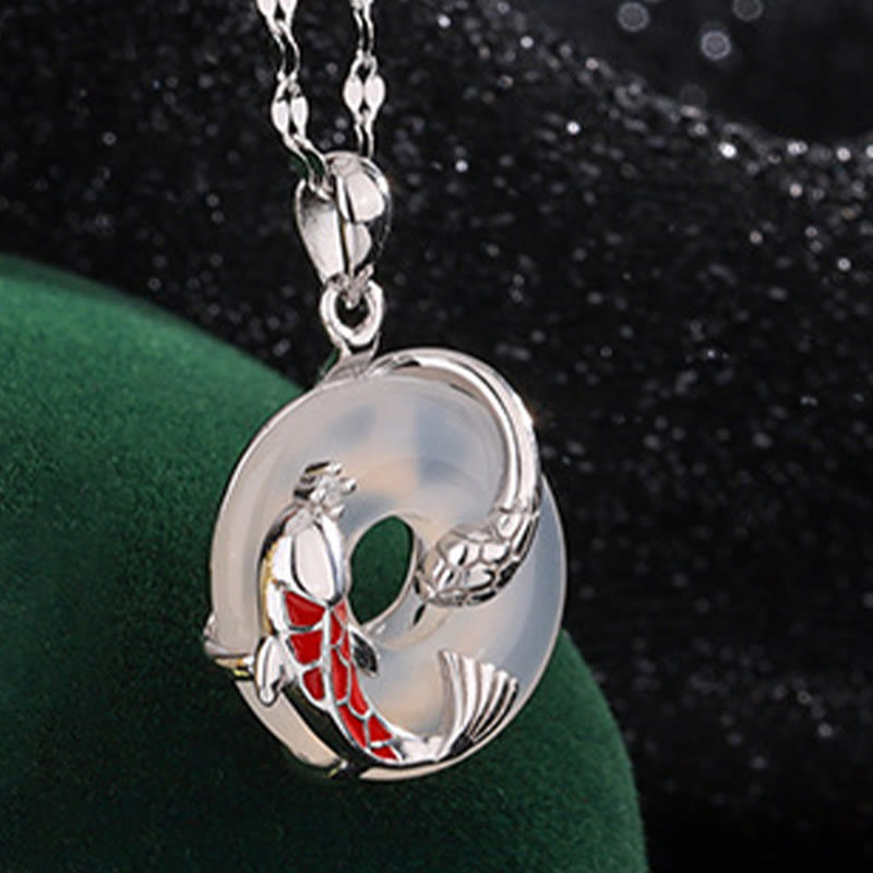Chalcedony Koi Fish Necklace with Sterling Silver Peace Buckle