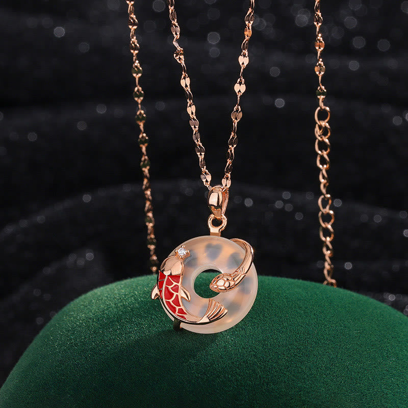 Chalcedony Koi Fish Necklace with Sterling Silver Peace Buckle