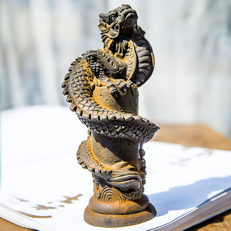 Handmade Iron Powder Resin Flying Dragon Statue 20cm