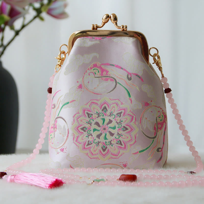 Retro Chinese Embroidery Pearl Chain Shoulder Bag 14x6x18cm