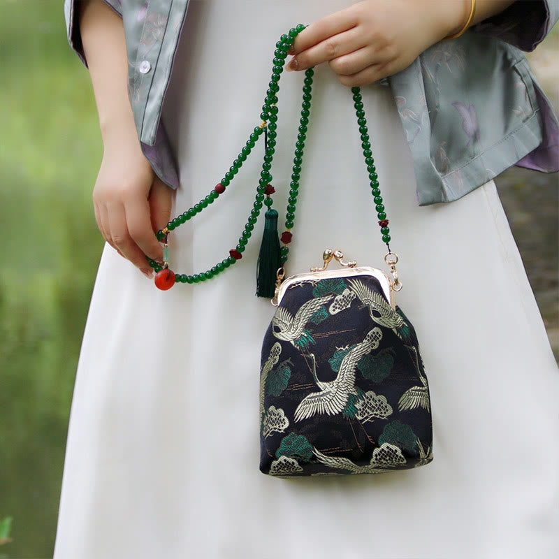 Retro Chinese Embroidery Pearl Chain Shoulder Bag 14x6x18cm