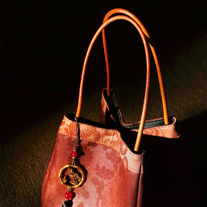 Embroidered Xiangyunsha Silk Shoulder Bag with Bamboo & Plum Flowers