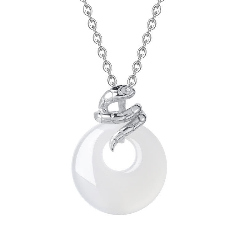 925 Sterling Silver Chalcedony Peace Buckle Snake Necklace for Spiritual Protection