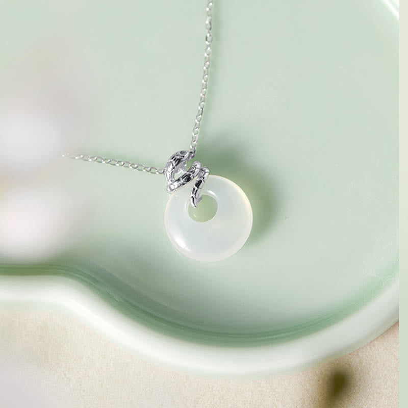 925 Sterling Silver Chalcedony Peace Buckle Snake Necklace for Spiritual Protection