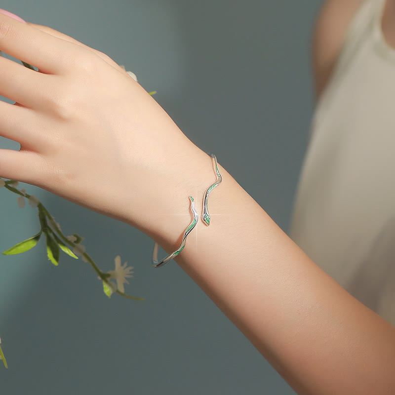 Sterling Silver Green Snake Calm Cuff Bracelet