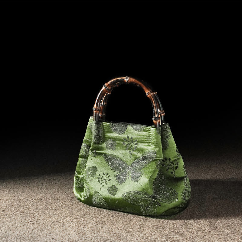 Jacquard Butterfly Flowers Bag with Bamboo Handle | Spiritual Accessory