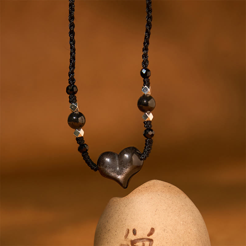 Silver Sheen Obsidian Heart Protection Necklace for Women