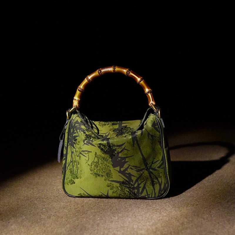 Lush Bamboo Handle Xiangyunsha Silk Crossbody Bag