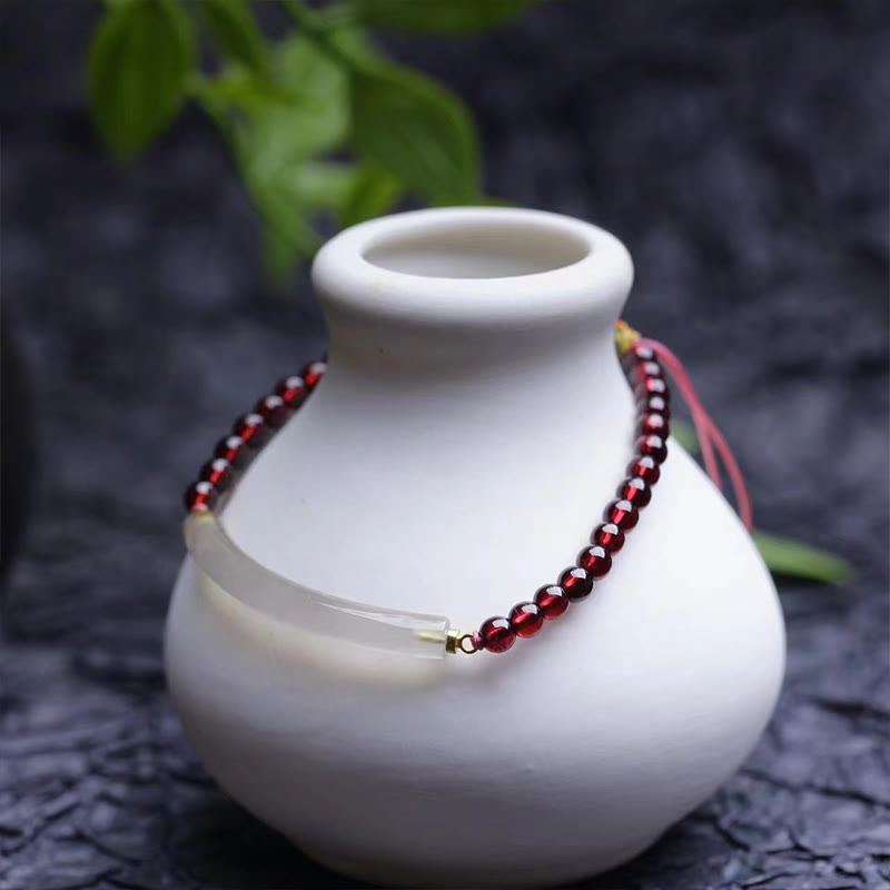 Adjustable Garnet Gray Agate Cuff Bracelet for Calm & Balance