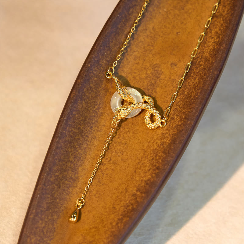 Spiritual Chalcedony Snake Peace Buckle Necklace 925 Silver