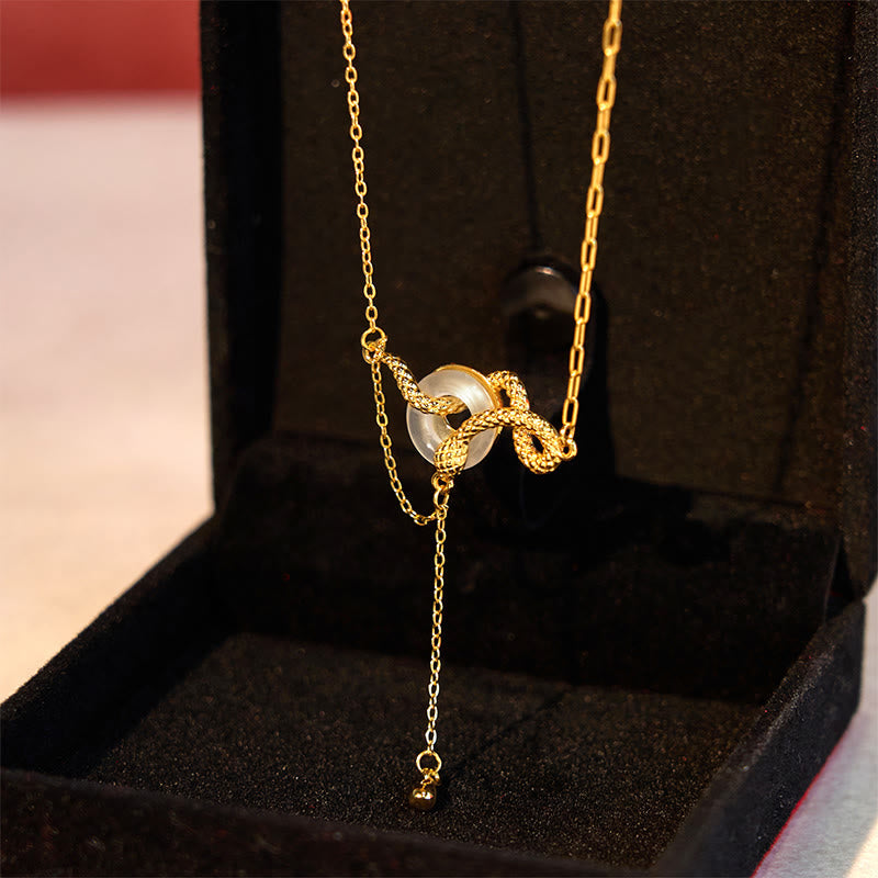 Spiritual Chalcedony Snake Peace Buckle Necklace 925 Silver