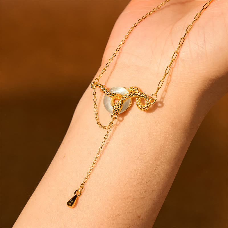 Spiritual Chalcedony Snake Peace Buckle Necklace 925 Silver