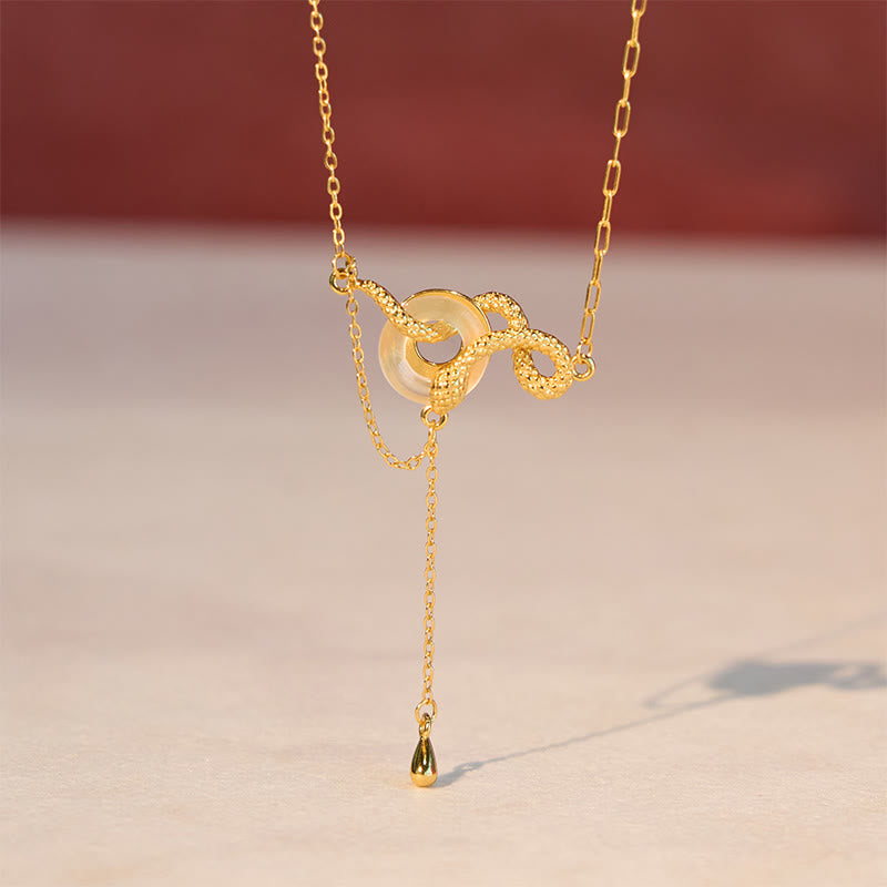 Spiritual Chalcedony Snake Peace Buckle Necklace 925 Silver