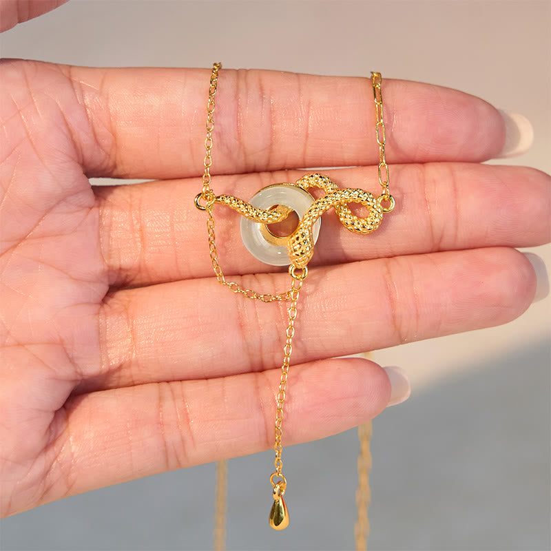 Spiritual Chalcedony Snake Peace Buckle Necklace 925 Silver
