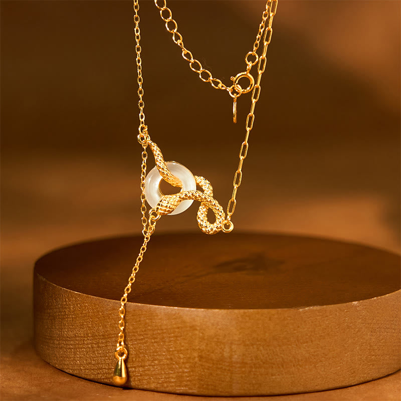 Spiritual Chalcedony Snake Peace Buckle Necklace 925 Silver