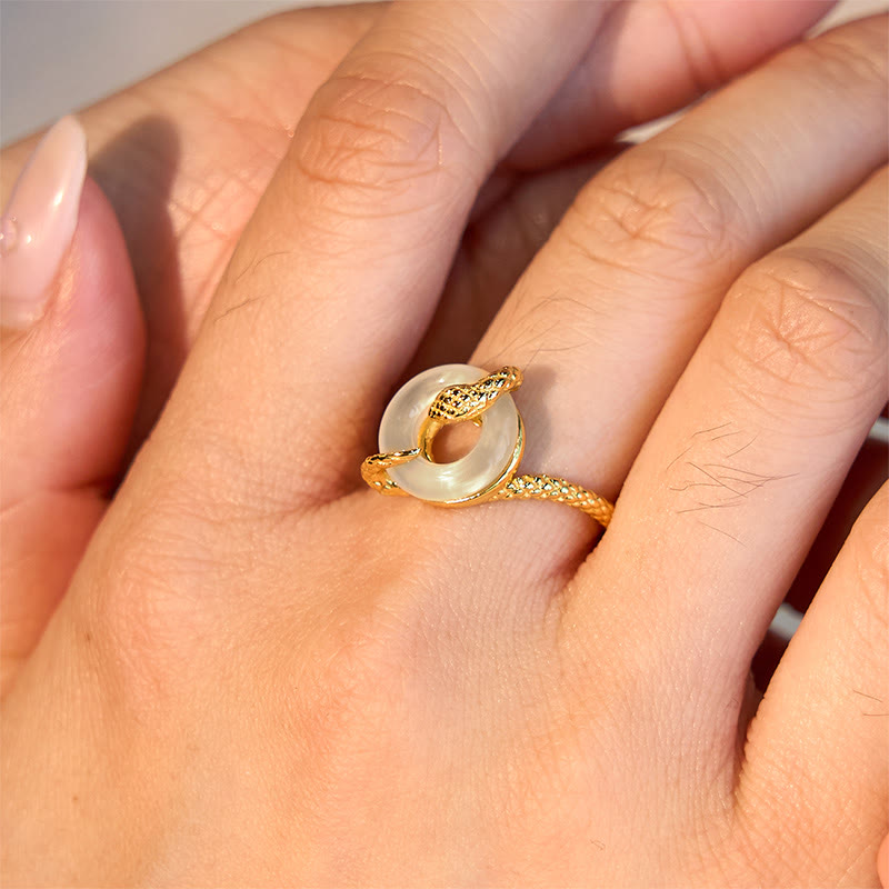 Adjustable Chalcedony Peace Buckle Snake Ring 925 Sterling Silver