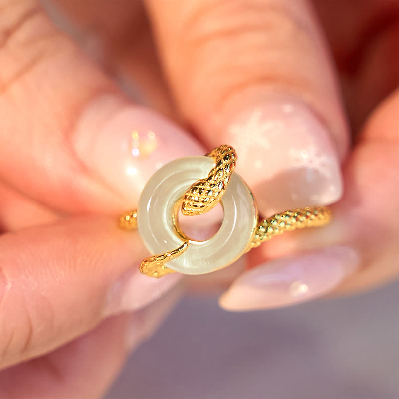 Adjustable Chalcedony Peace Buckle Snake Ring 925 Sterling Silver