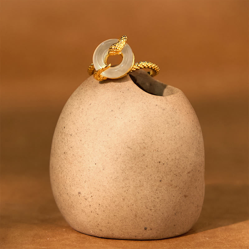 Adjustable Chalcedony Peace Buckle Snake Ring 925 Sterling Silver