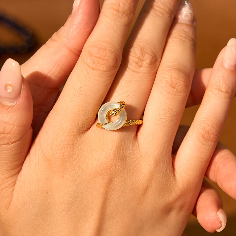 Adjustable Chalcedony Peace Buckle Snake Ring 925 Sterling Silver