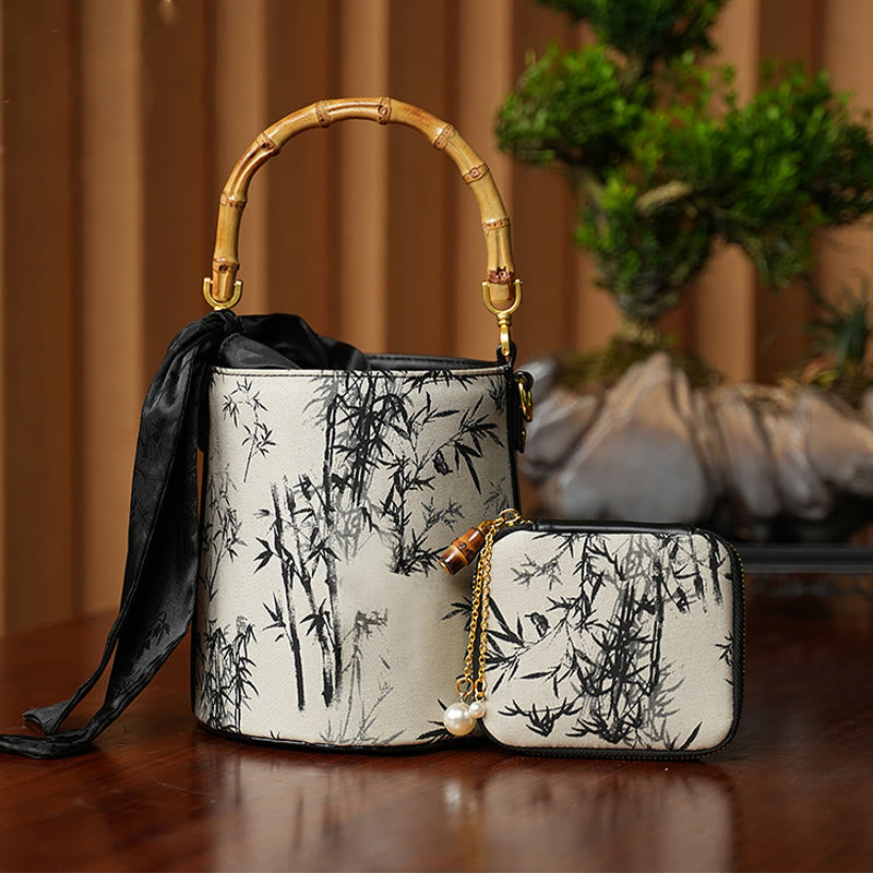 Panda Bamboo Magpie Embroidered Crossbody Bag 16x16x18cm