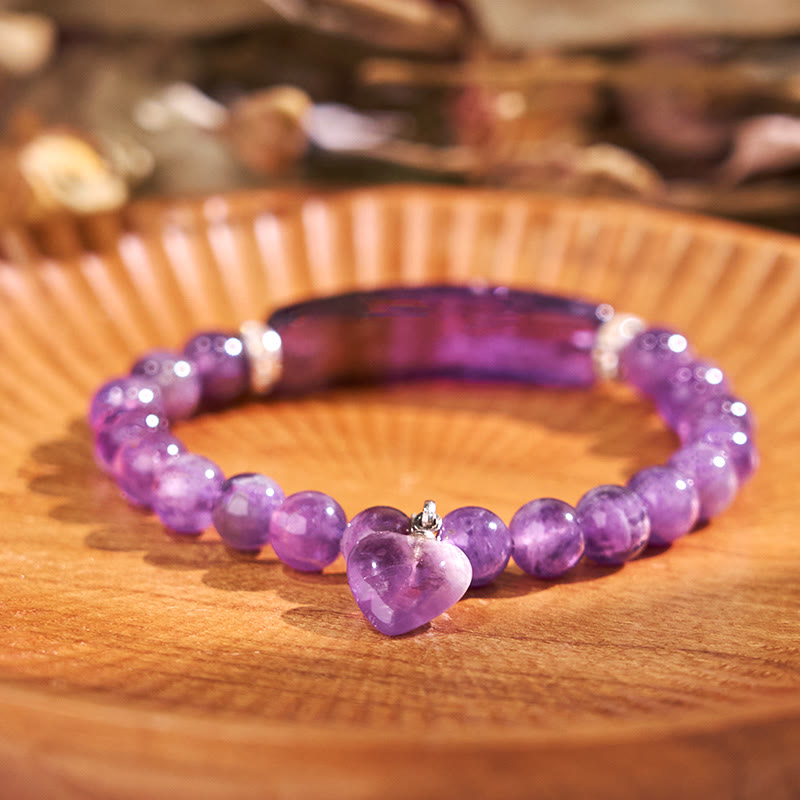 8mm Amethyst Healing Beads Love Heart Bracelet for Meditation