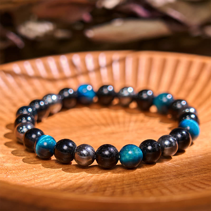 Men's 8mm Tiger Eye Obsidian Hematite Bracelet for Protection
