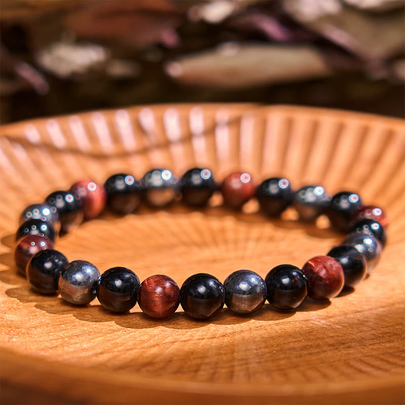 Men's 8mm Tiger Eye Obsidian Hematite Bracelet for Protection