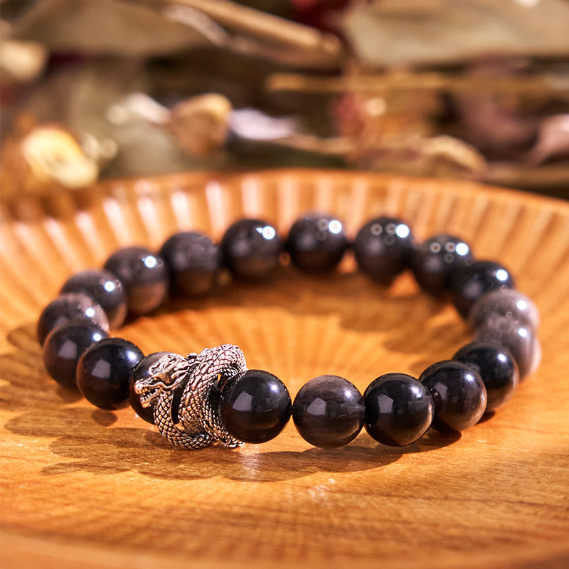 10mm Silver Sheen Obsidian Dragon Protection Bracelet