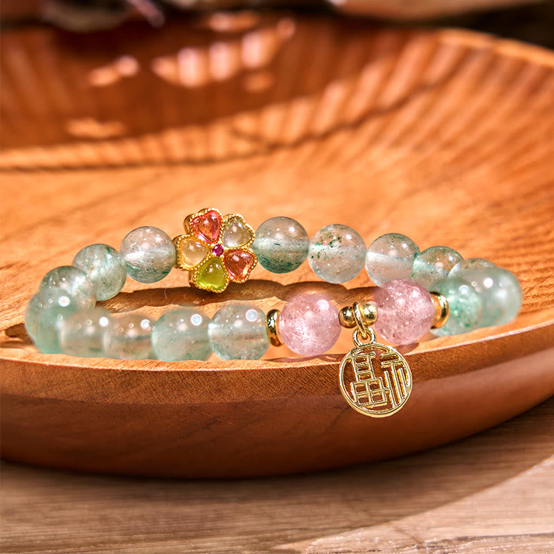 8mm Green Strawberry Quartz Fu Character Spiritual Bracelet